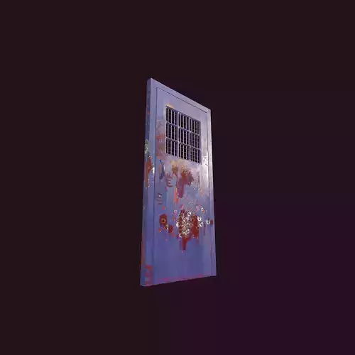 Bloody Prison Door with Bullet Holes and Handprints