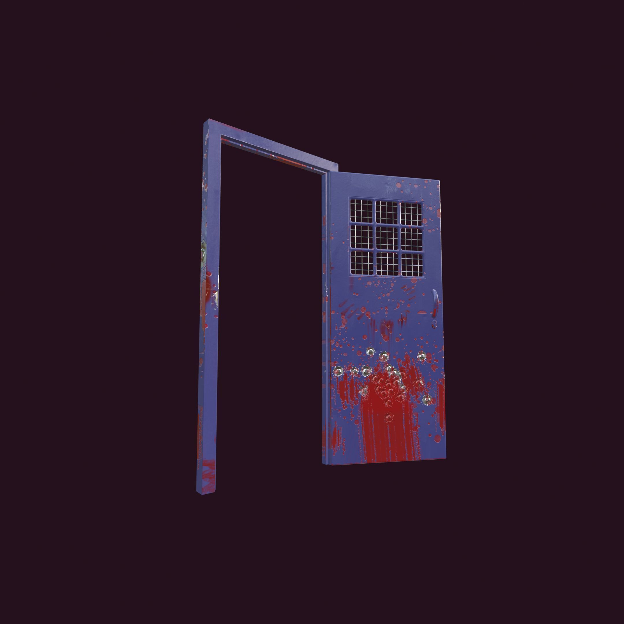 Bloody Prison Door with Bullet Holes and Handprints 3D model_1