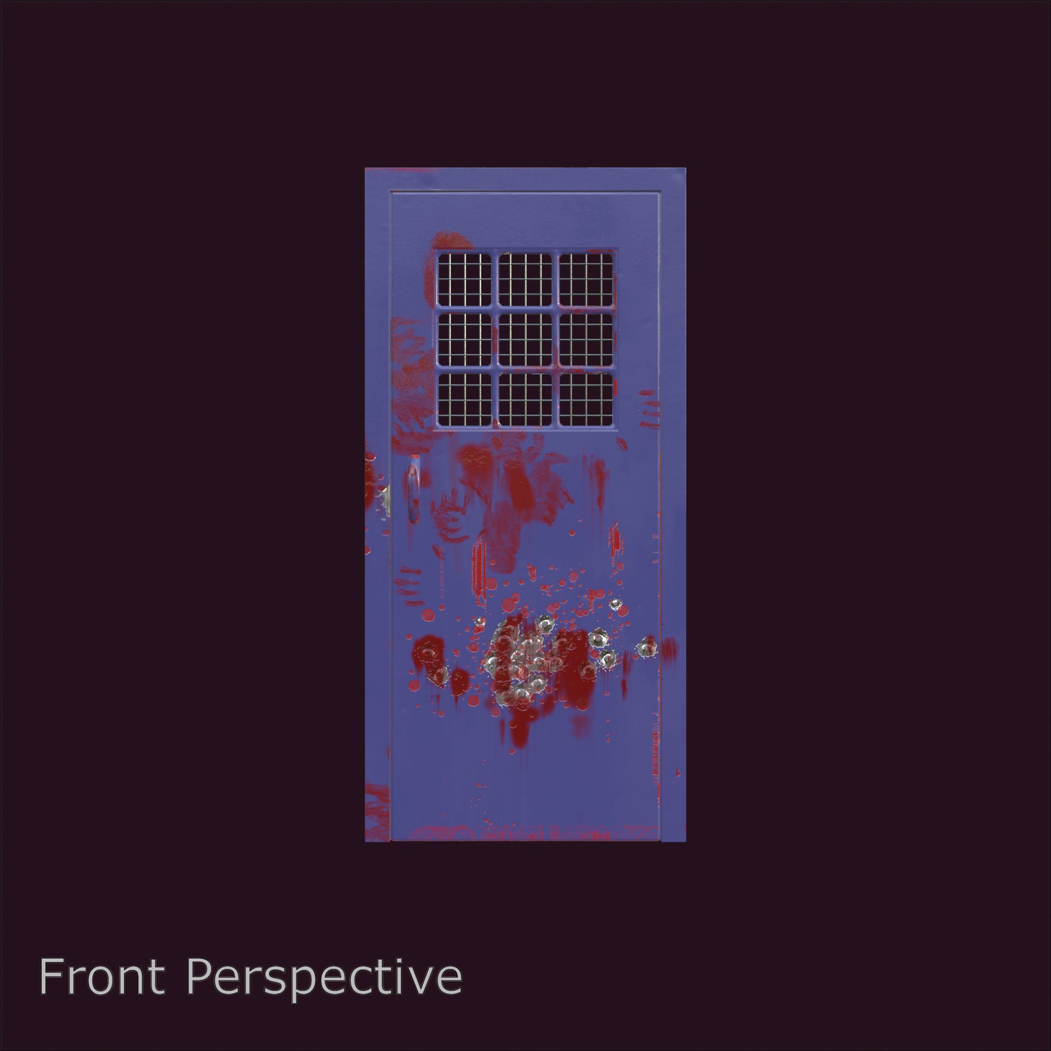 Bloody Prison Door with Bullet Holes and Handprints 3D model_2