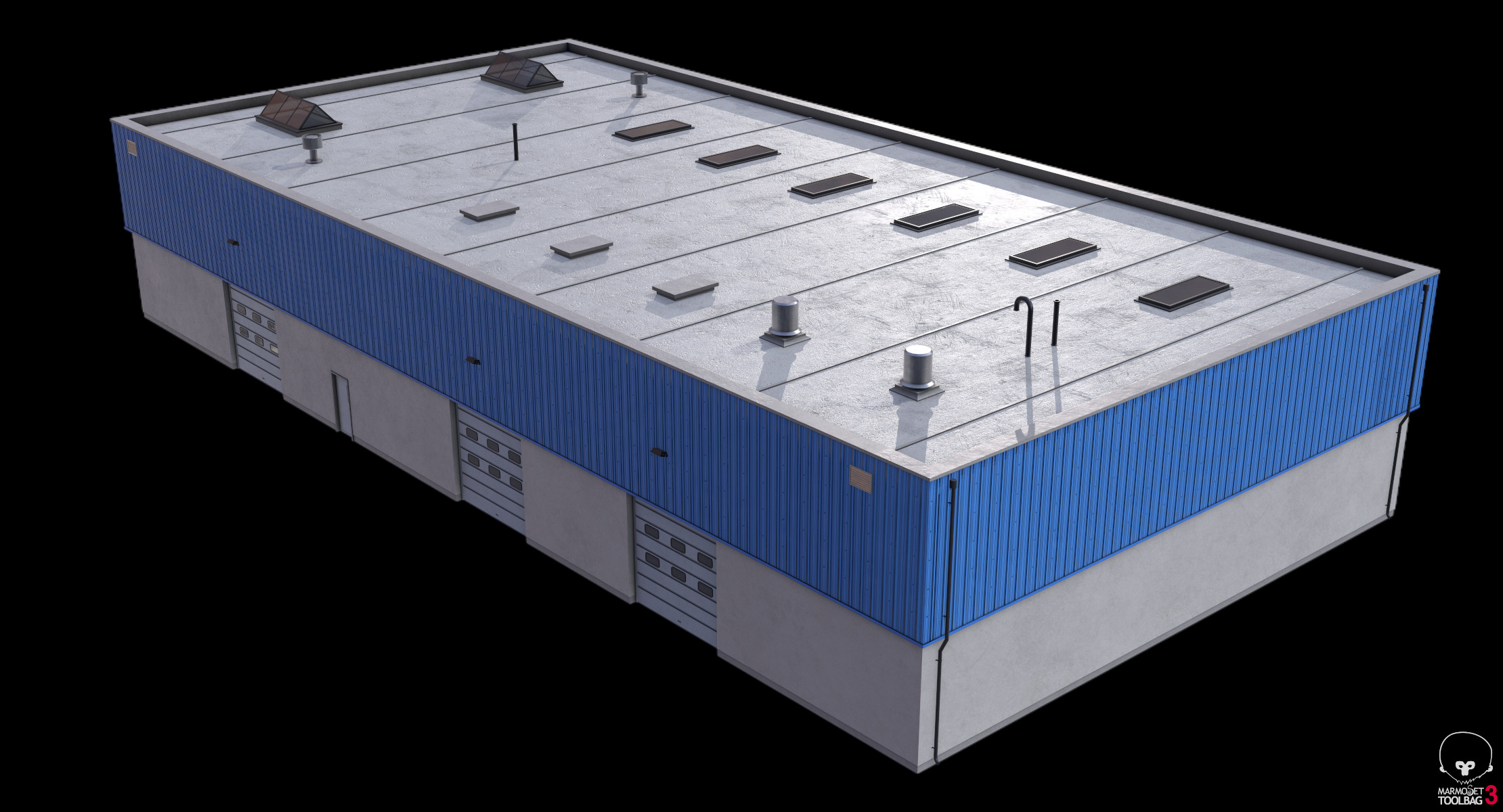 Industrial Building 16 Blue Low-poly 3D model_14