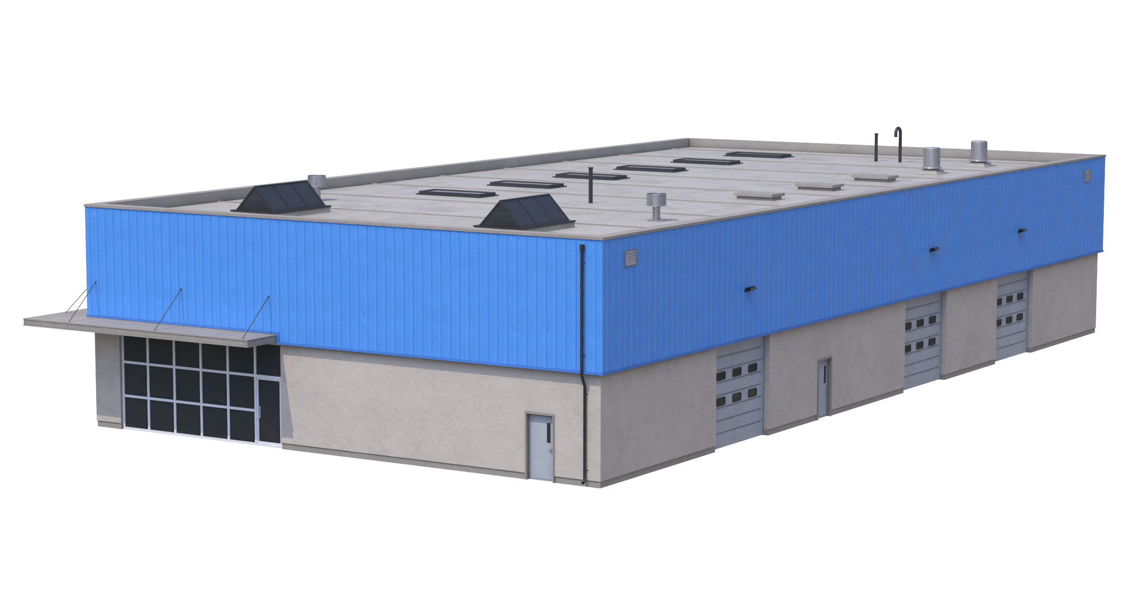 Industrial Building 16 Blue Low-poly 3D model_5