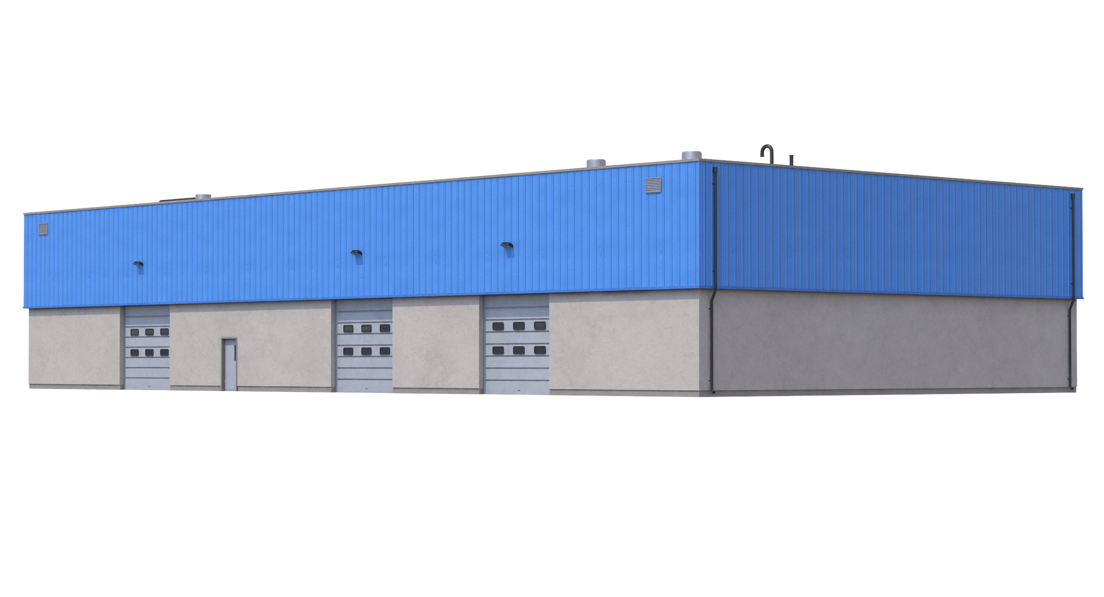 Industrial Building 16 Blue Low-poly 3D model_7