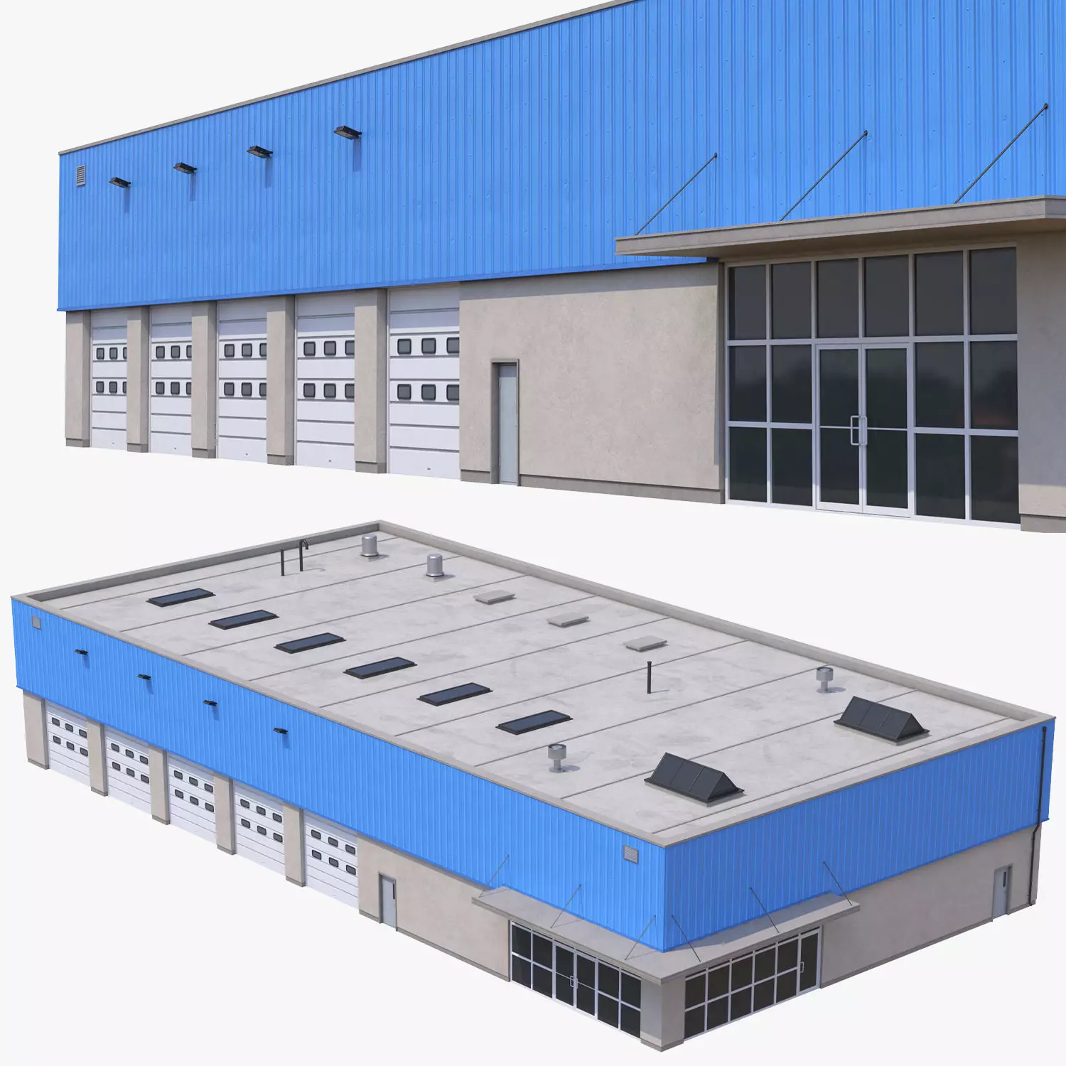 Industrial Building 16 Blue Low-poly 3D model_0
