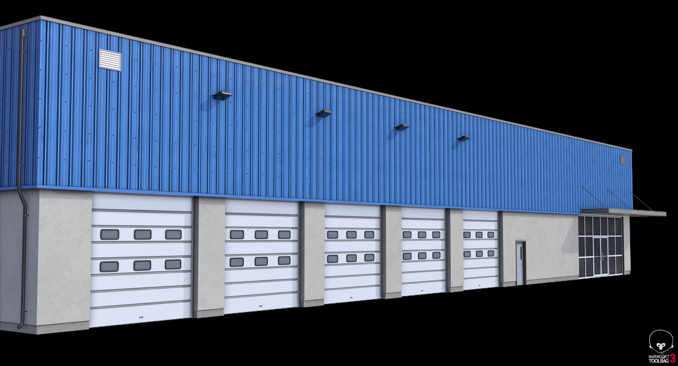 Industrial Building 16 Blue Low-poly 3D model_15