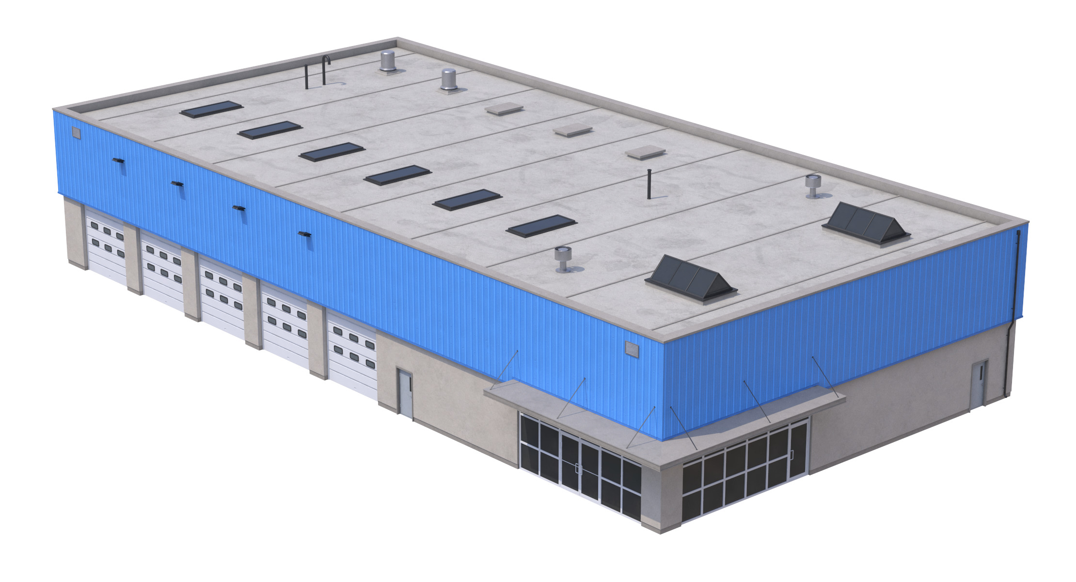 Industrial Building 16 Blue Low-poly 3D model_1