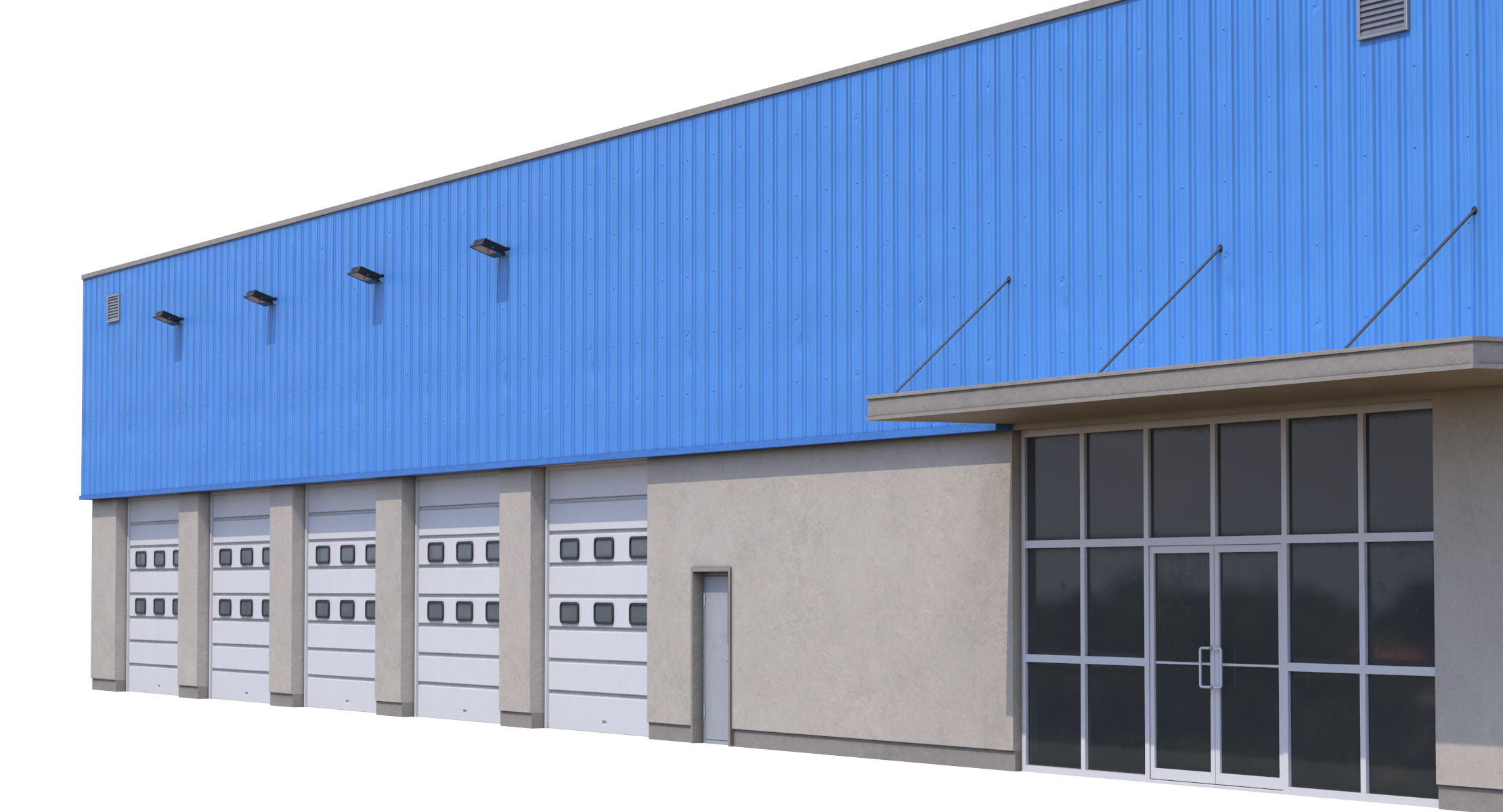 Industrial Building 16 Blue Low-poly 3D model_3