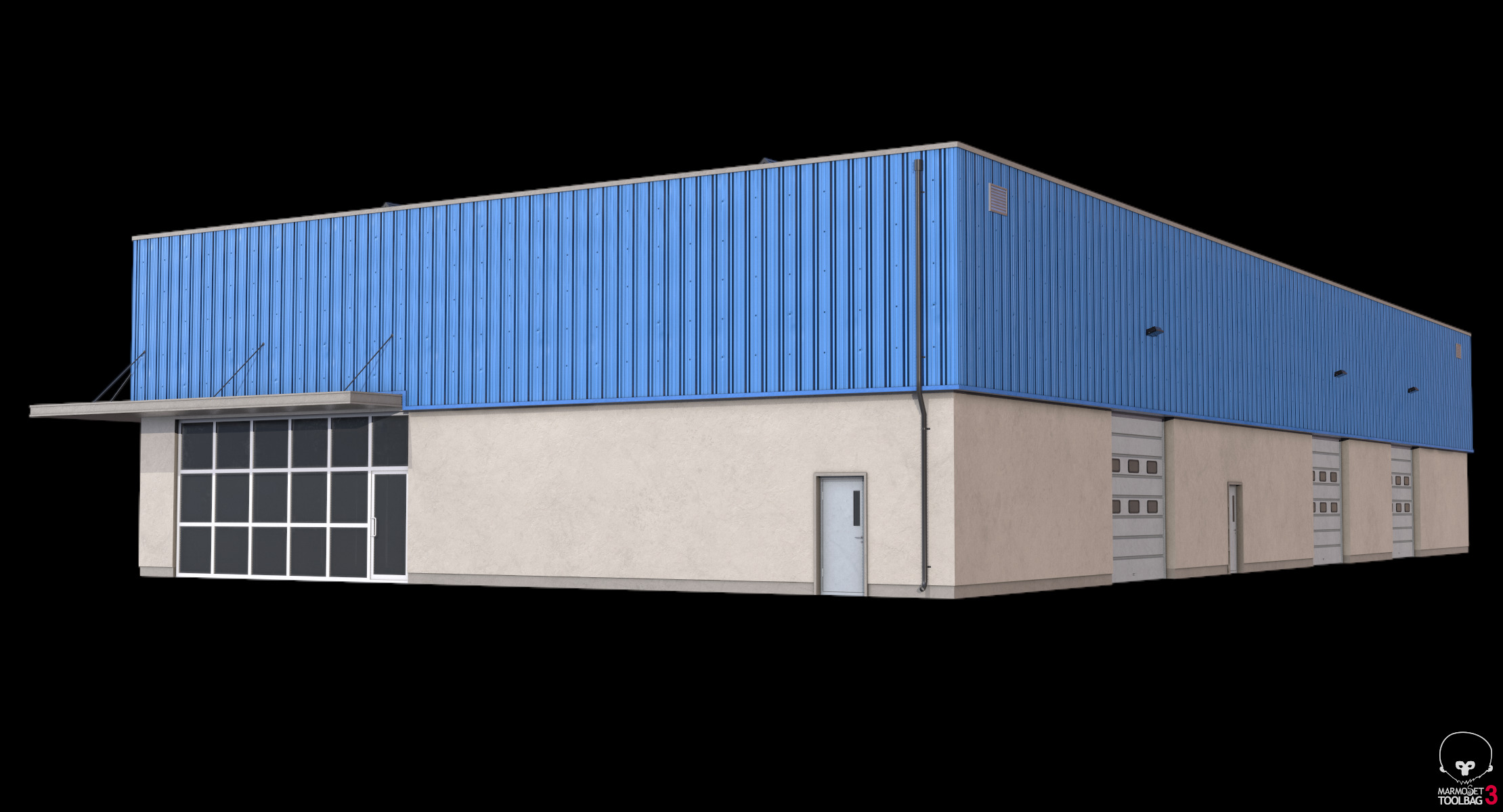 Industrial Building 16 Blue Low-poly 3D model_12