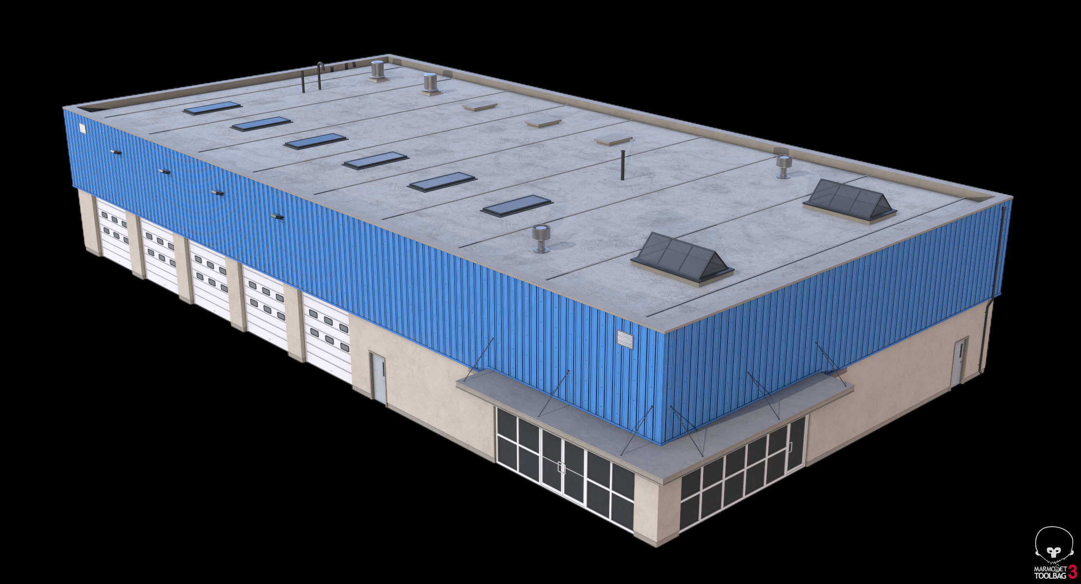 Industrial Building 16 Blue Low-poly 3D model_13