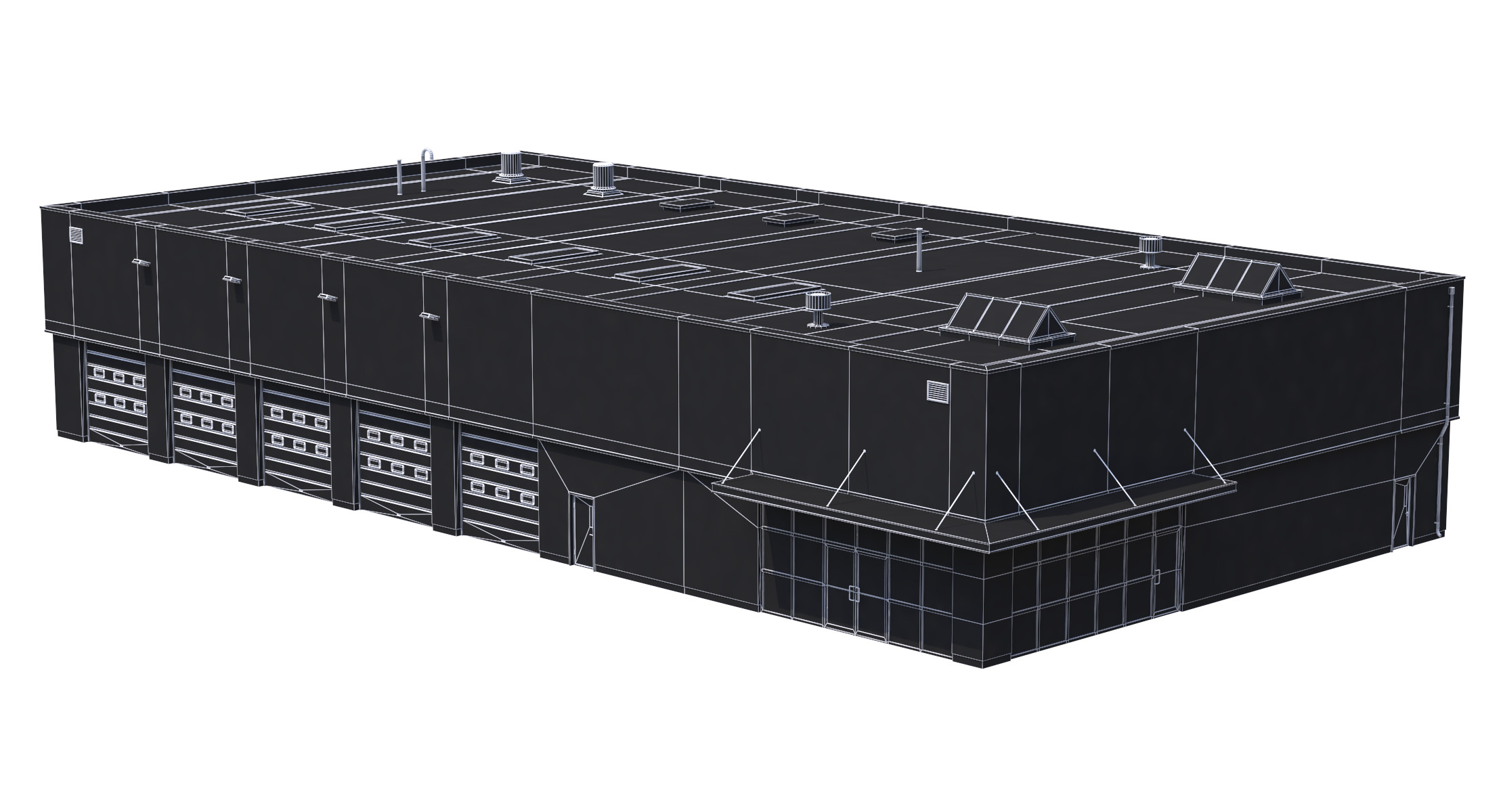 Industrial Building 16 Blue Low-poly 3D model_9