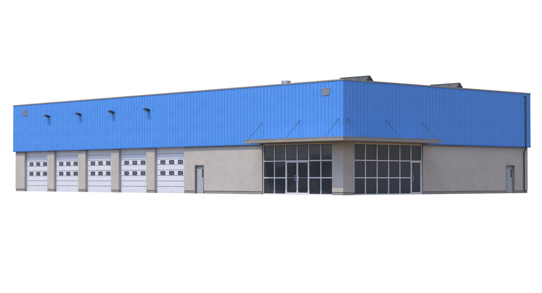 Industrial Building 16 Blue Low-poly 3D model_6