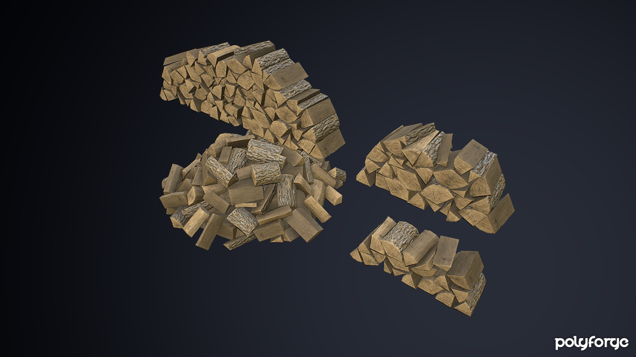 Split Logs Wooden Fire Stack Pile Low-poly 3D model_3