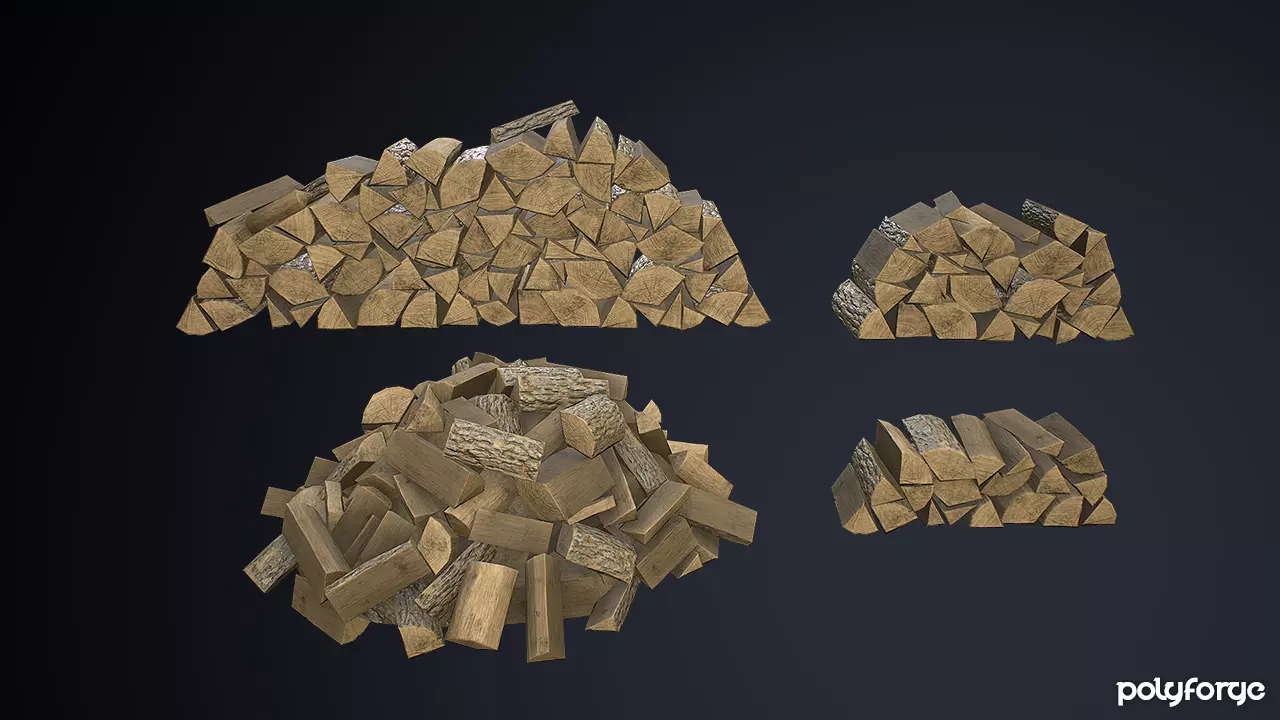 Split Logs Wooden Fire Stack Pile Low-poly 3D model_0