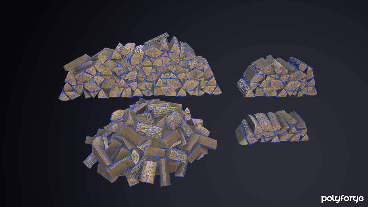Split Logs Wooden Fire Stack Pile Low-poly 3D model_2