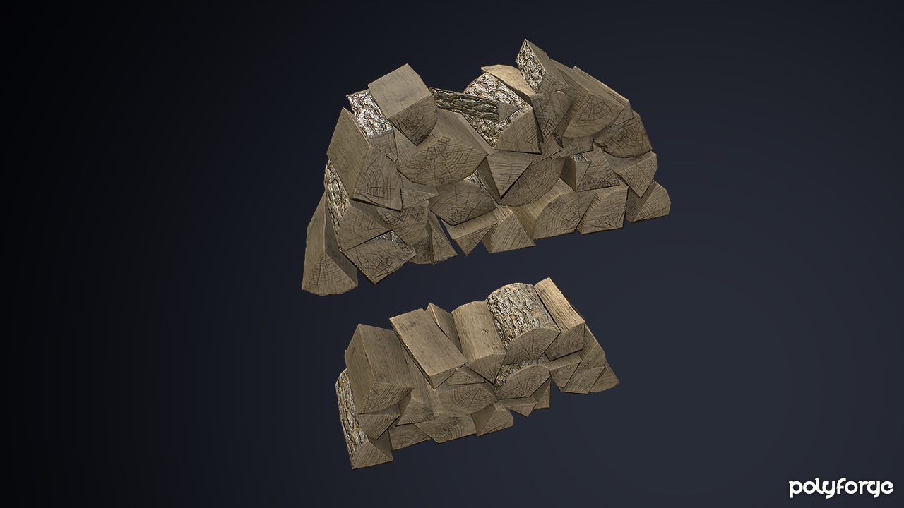 Split Logs Wooden Fire Stack Pile Low-poly 3D model_5