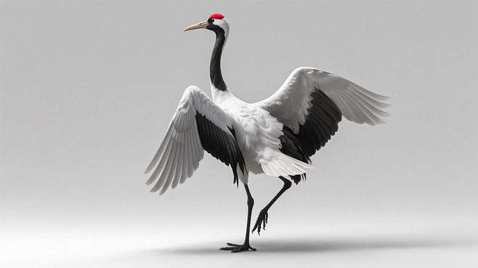 Rigged Red-Crowned Crane with 4k textures and animations 3D model