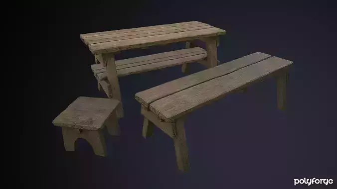 Rustic Wooden Trestle Work Table Stool and Bench