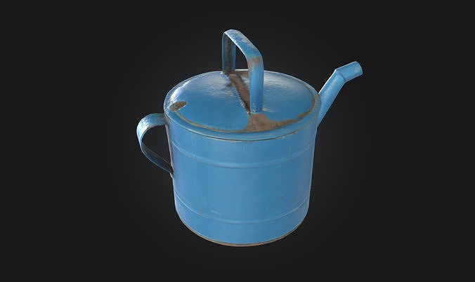 Blue Vintage Watering Can  Classic Charm for Garden Scenes 3D model 2