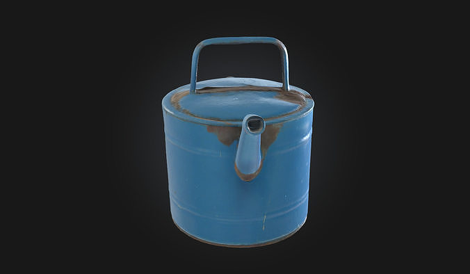 Blue Vintage Watering Can  Classic Charm for Garden Scenes 3D model 4