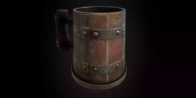 Medieval Wooden Beer Mug - Game Ready 3D Model