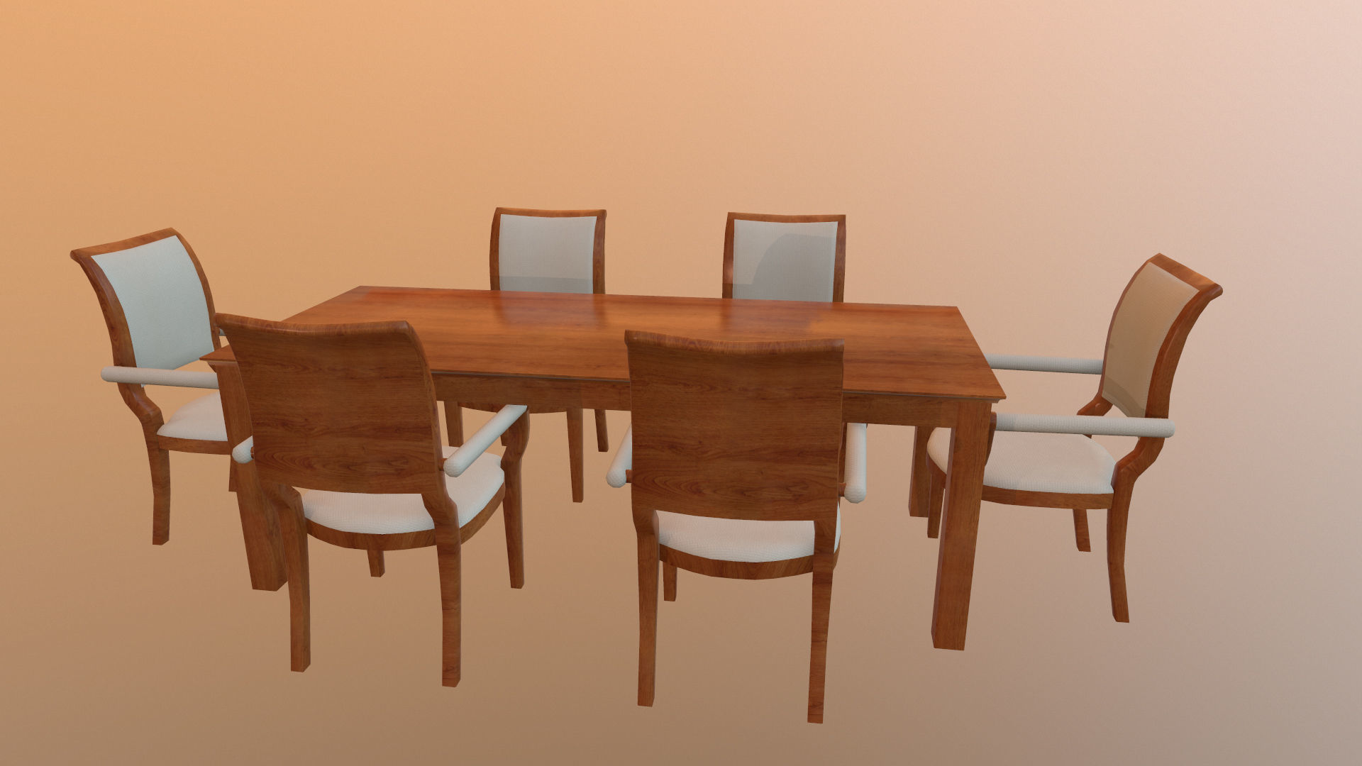 Dining set low poly table and chairs Low-poly 3D model_6