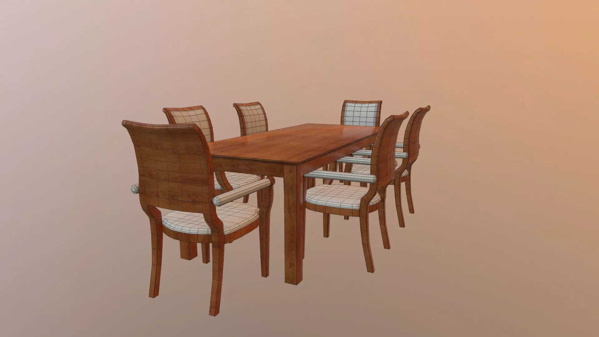 Dining set low poly table and chairs Low-poly 3D model_0