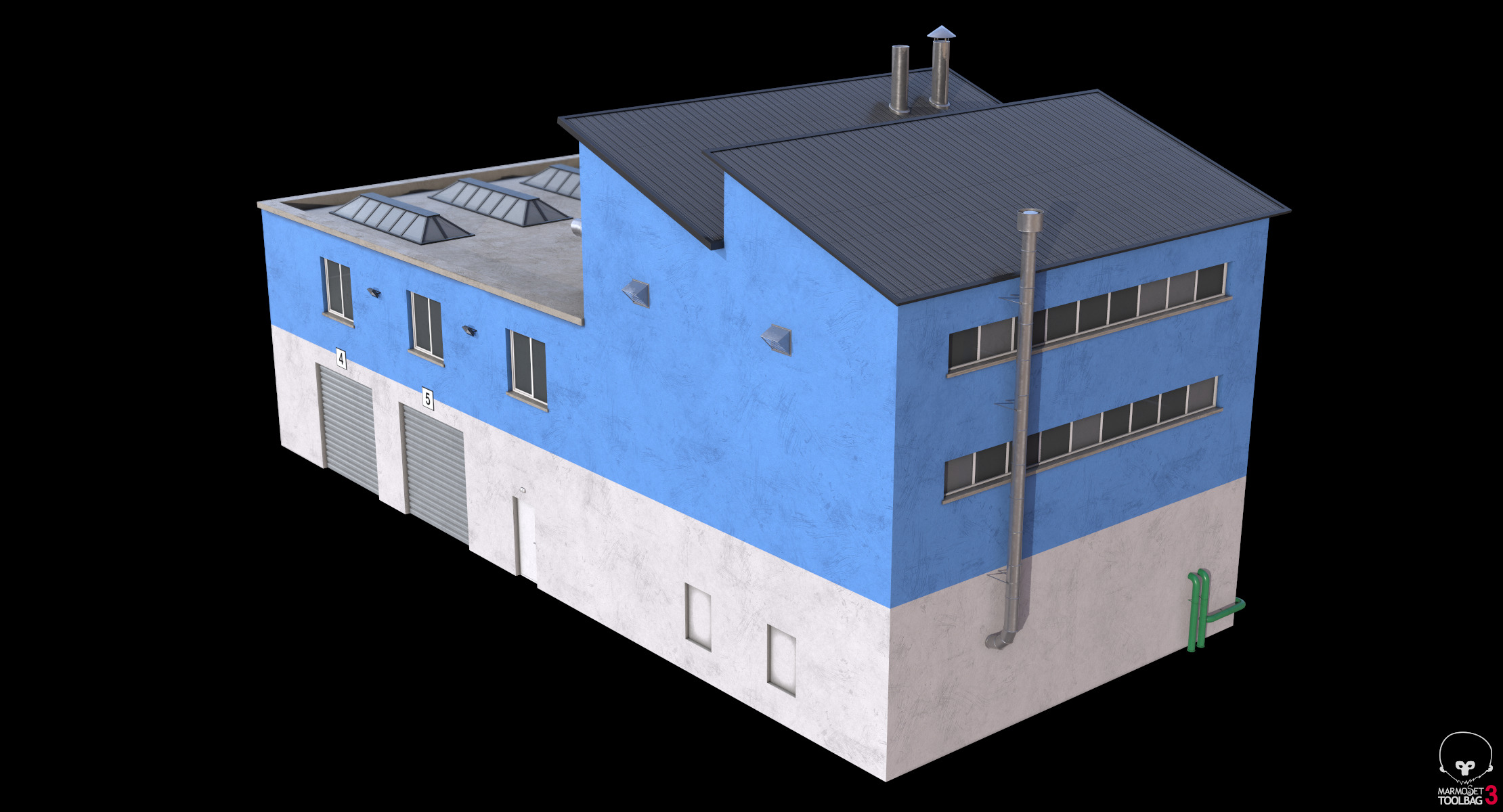 Industrial Building 15 Blue Low-poly 3D model_10