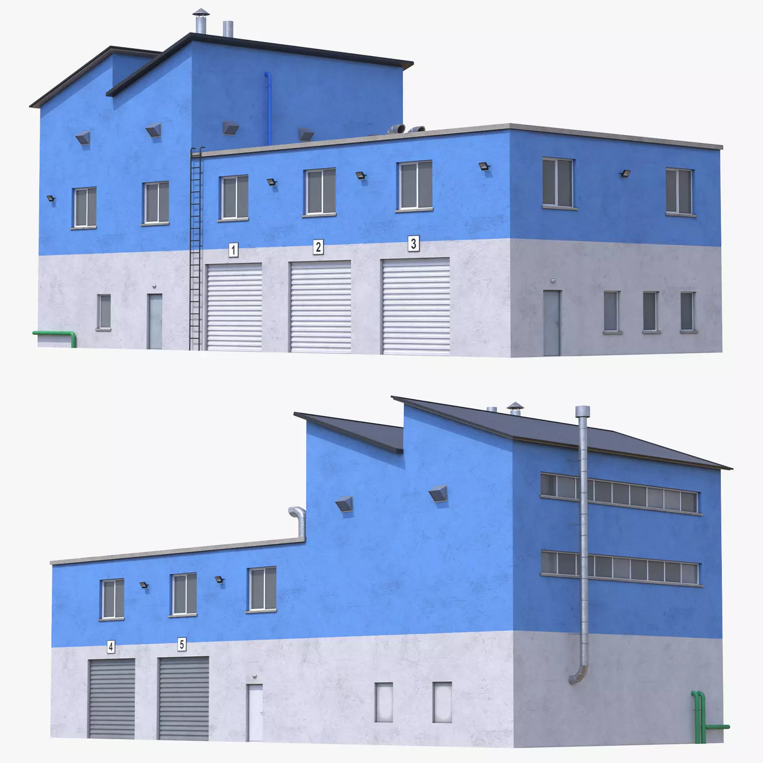 Industrial Building 15 Blue Low-poly 3D model_0