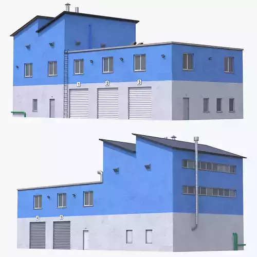 Industrial Building 15 Blue Low-poly 3D model Industrial Building 15 Blue Low-poly 3D model