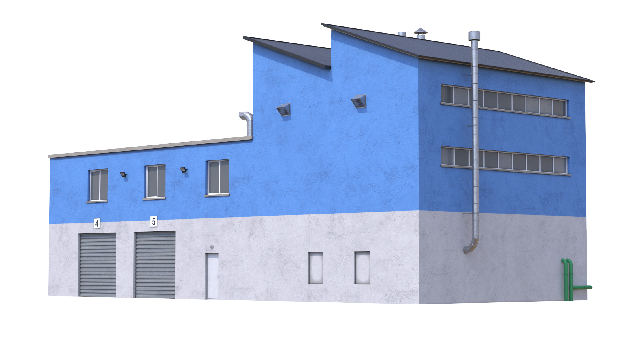 Industrial Building 15 Blue Low-poly 3D model_2