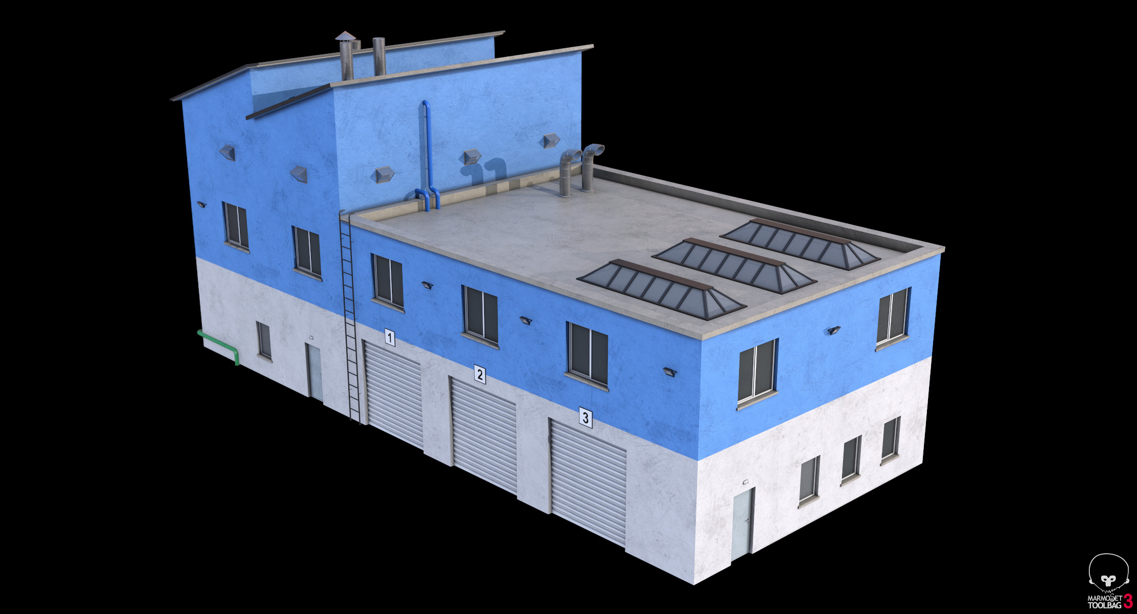 Industrial Building 15 Blue Low-poly 3D model_9