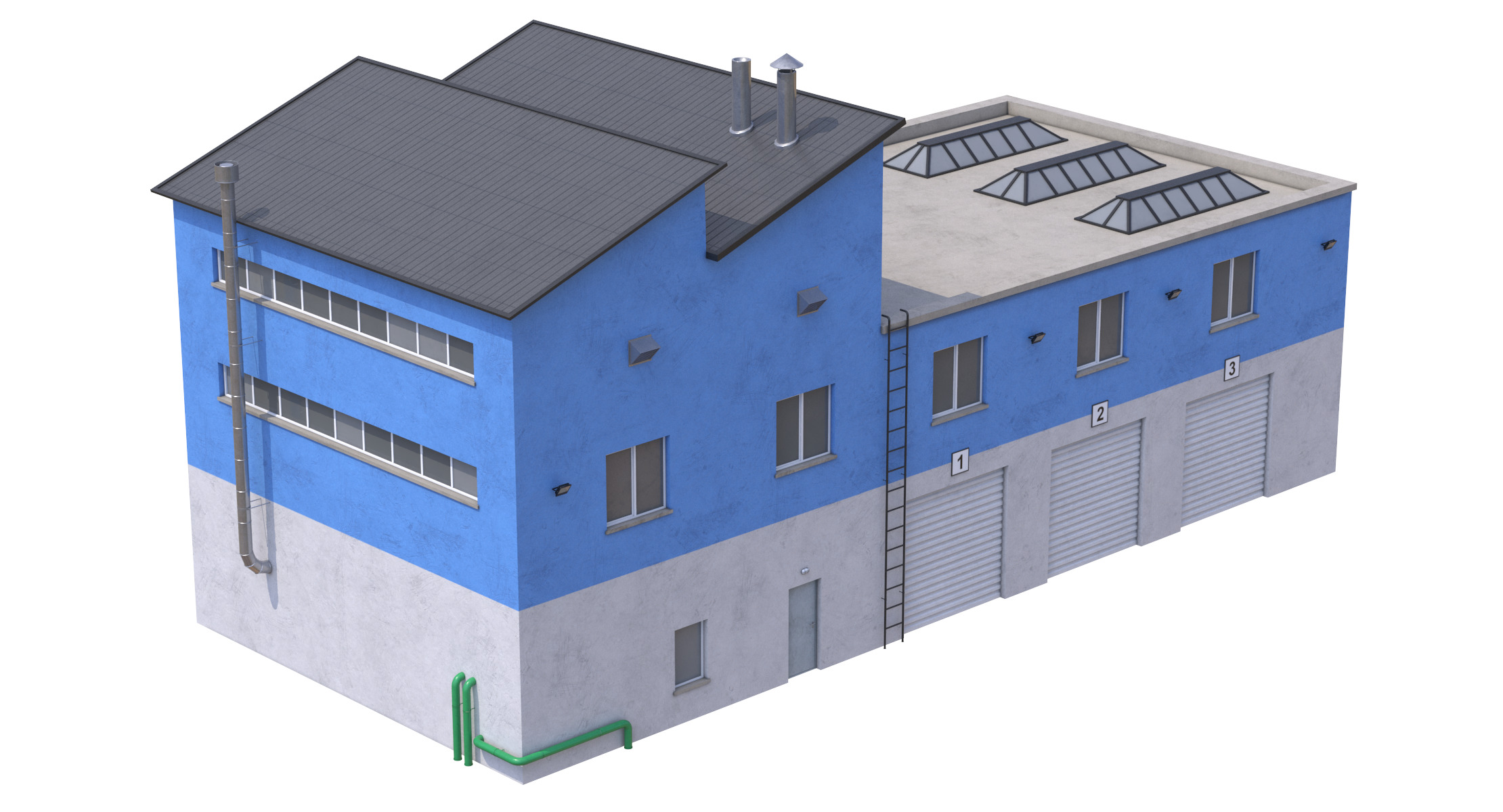 Industrial Building 15 Blue Low-poly 3D model_6