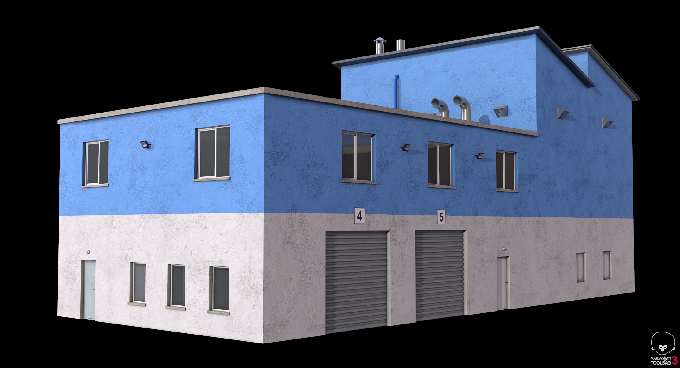 Industrial Building 15 Blue Low-poly 3D model_12