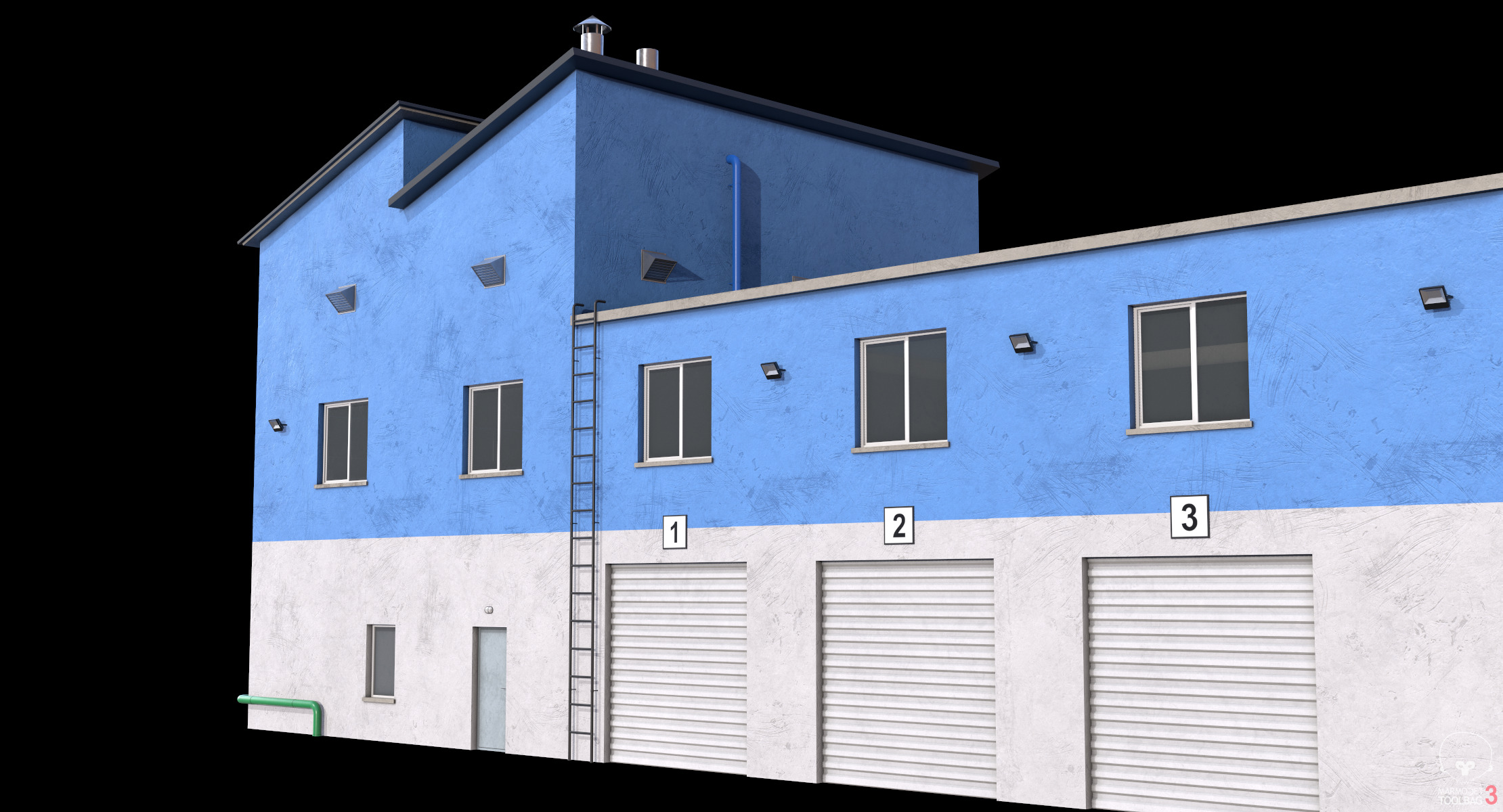 Industrial Building 15 Blue Low-poly 3D model_11