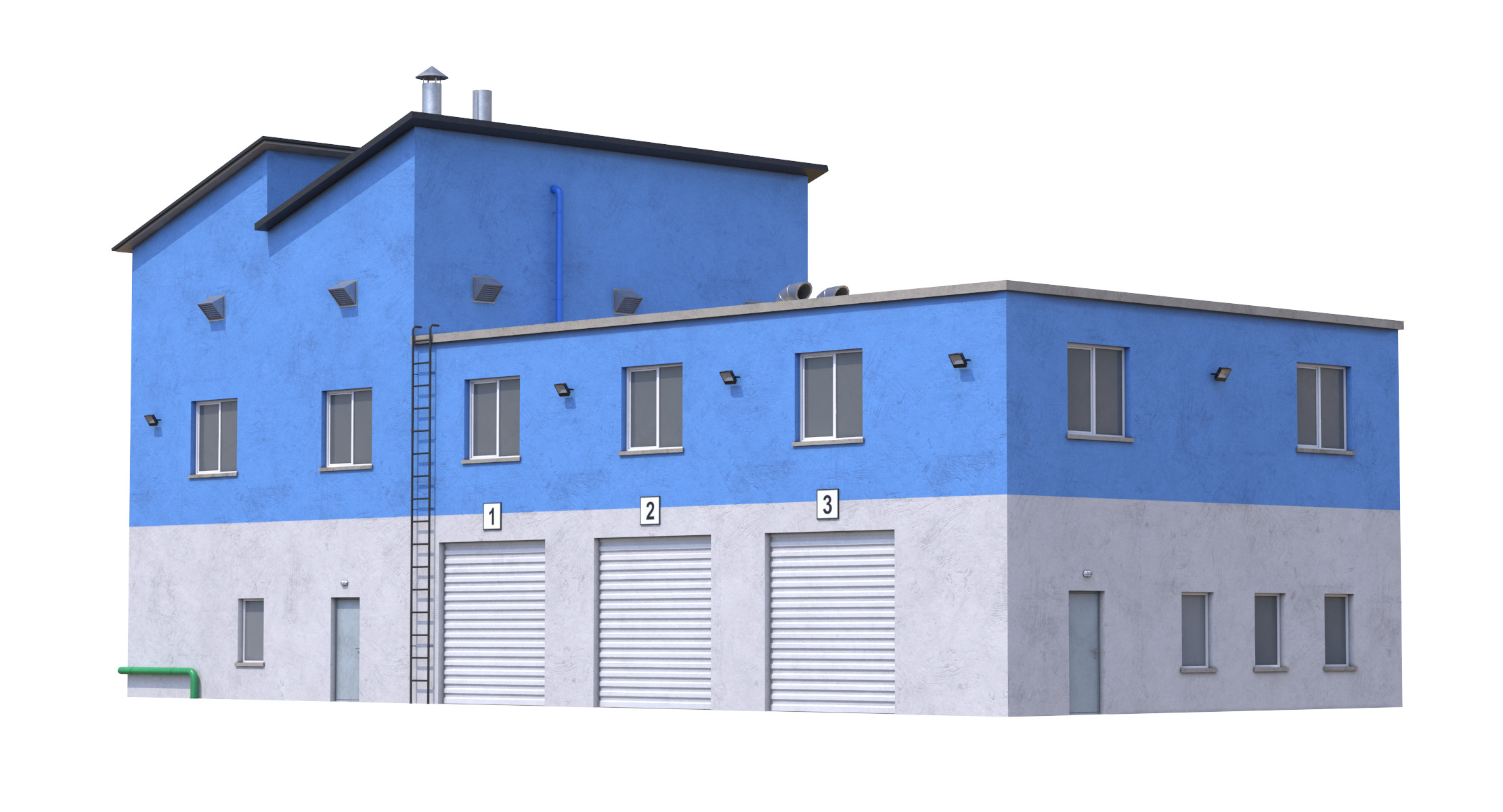 Industrial Building 15 Blue Low-poly 3D model_1