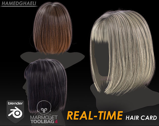 Real Time Hair Card Female Hairstyle part 14 Low-poly 3D model