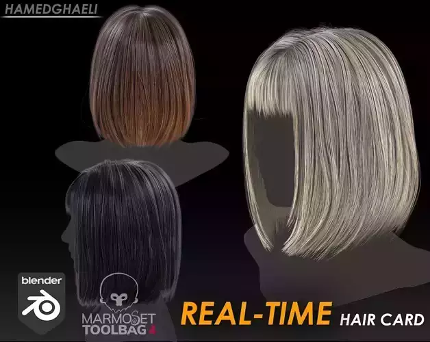 Real Time Hair Card Female Hairstyle part 14 Low-poly 3D model