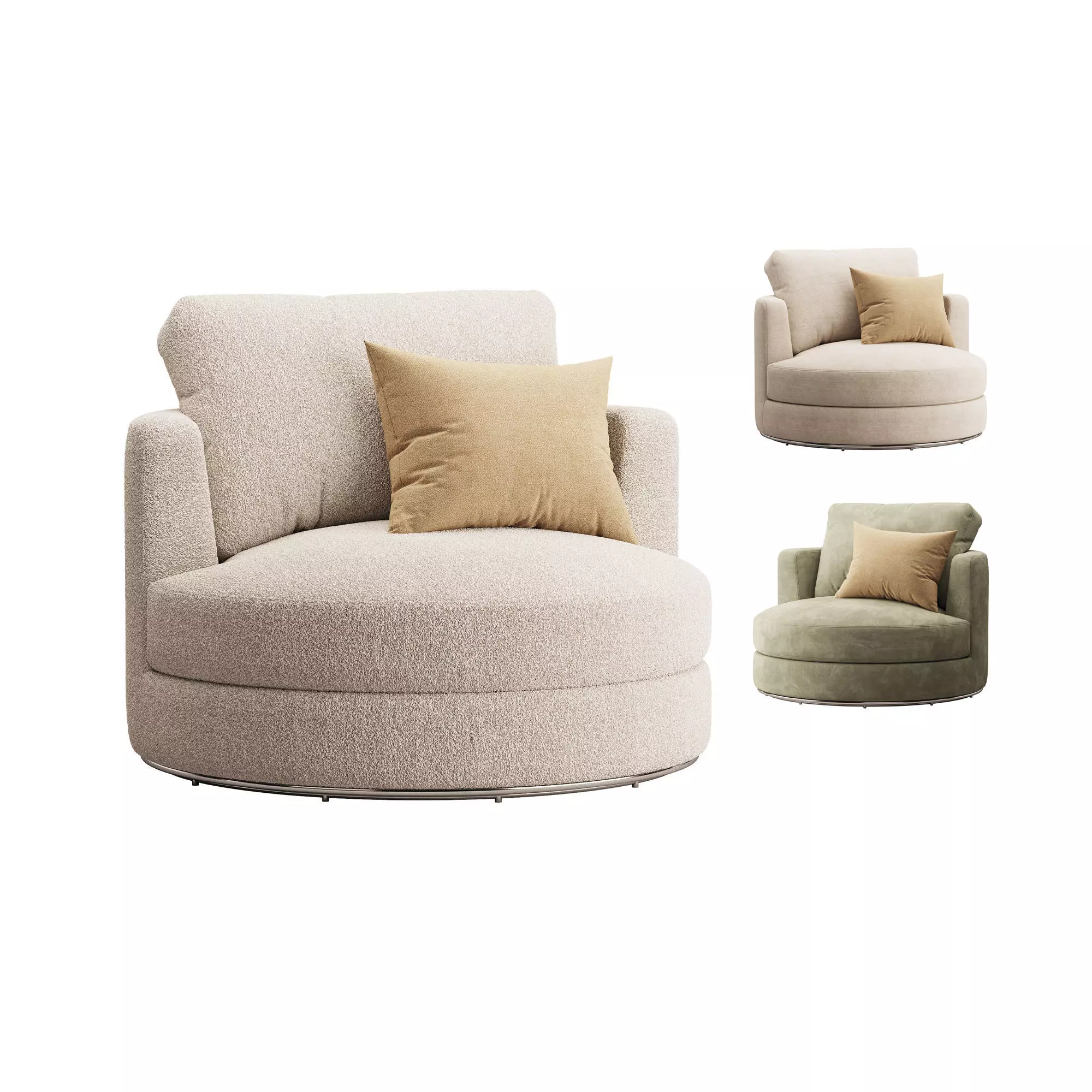 Hamilton Round Performance Fabric Swivel Armchair 3D model_0