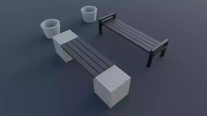 Outdoor park long chairs and urn