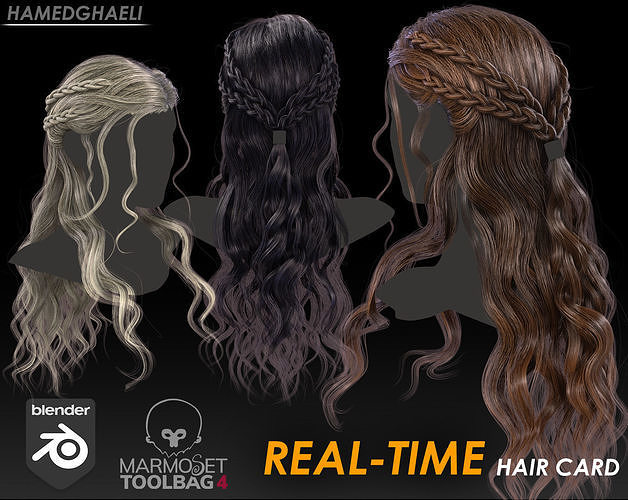 Real Time Hair Card Female Hairstyle part 15 Low-poly 3D model