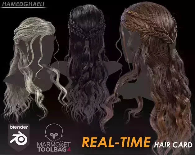 Real Time Hair Card Female Hairstyle part 15 Low-poly 3D model