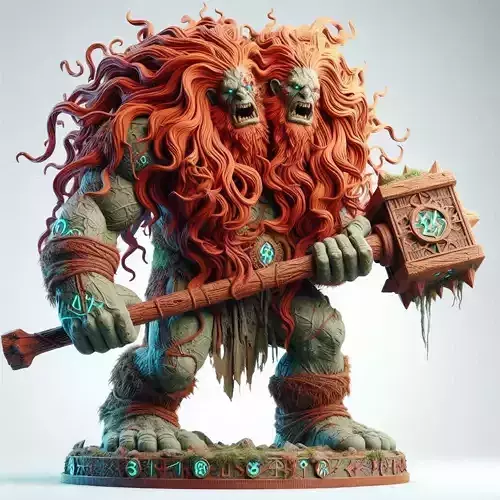 1519Two Headed Roaring Norwegian Troll  3D Printed