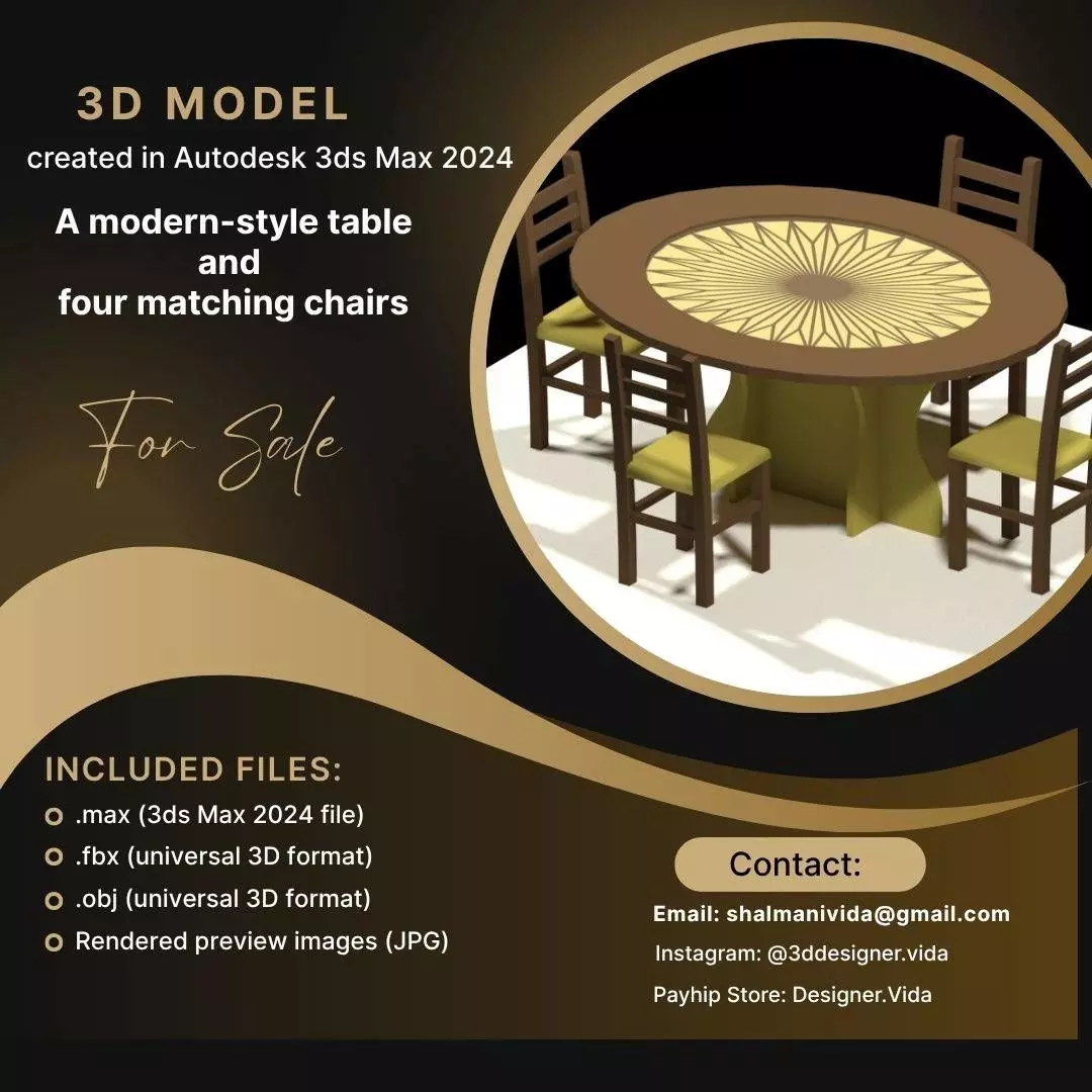 Modern 3D Table and Chair Set 3D model_0
