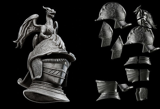 BANISHED KNIGHT HELMET 2-Pack Dragon - ELDEN Cosplay Fan Art Low-poly 3D print model