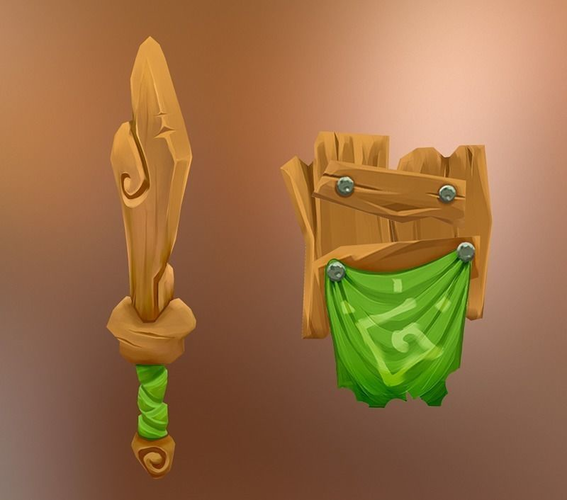 Shield and Sword -- hand painted  Low-poly 3D model
