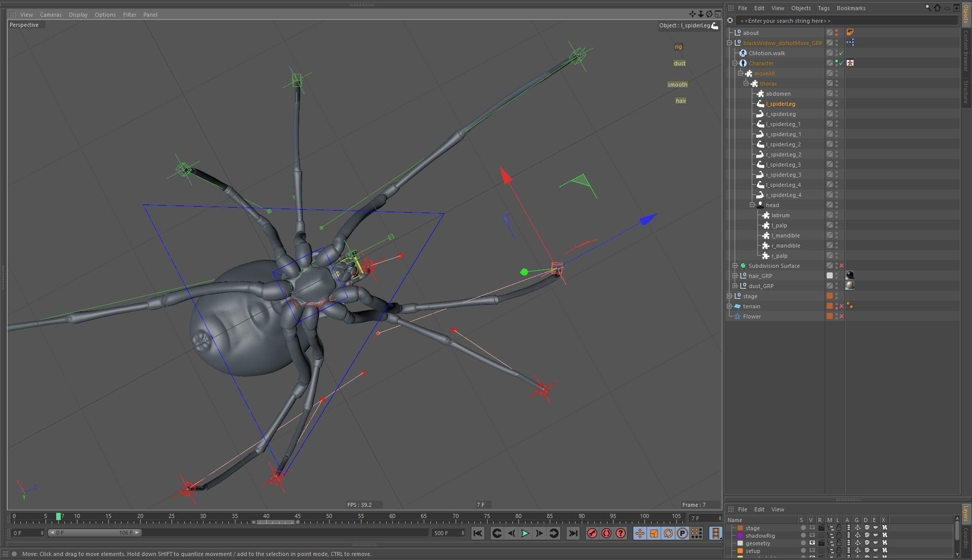 Black widow spider rigged and animated for Cinema 4d 3D model_13