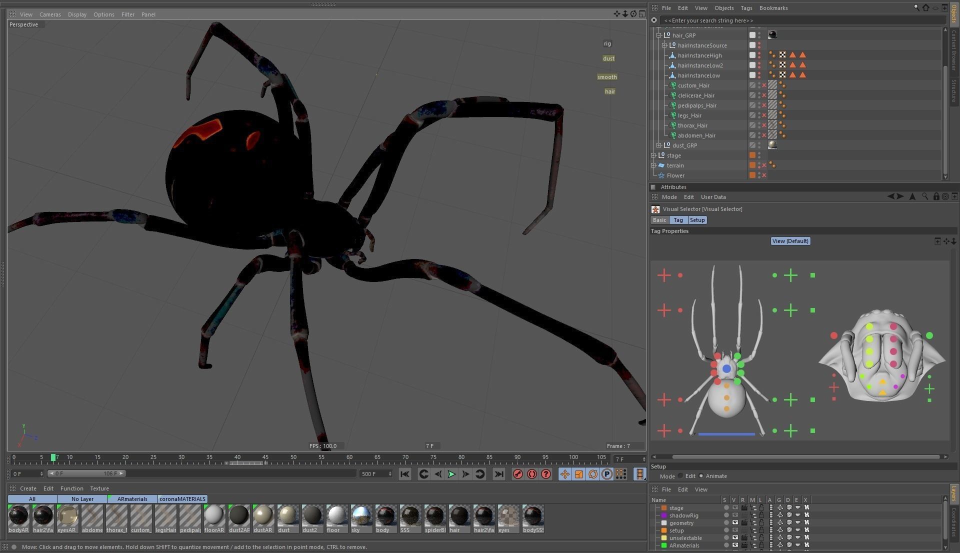 Black widow spider rigged and animated for Cinema 4d 3D model_11