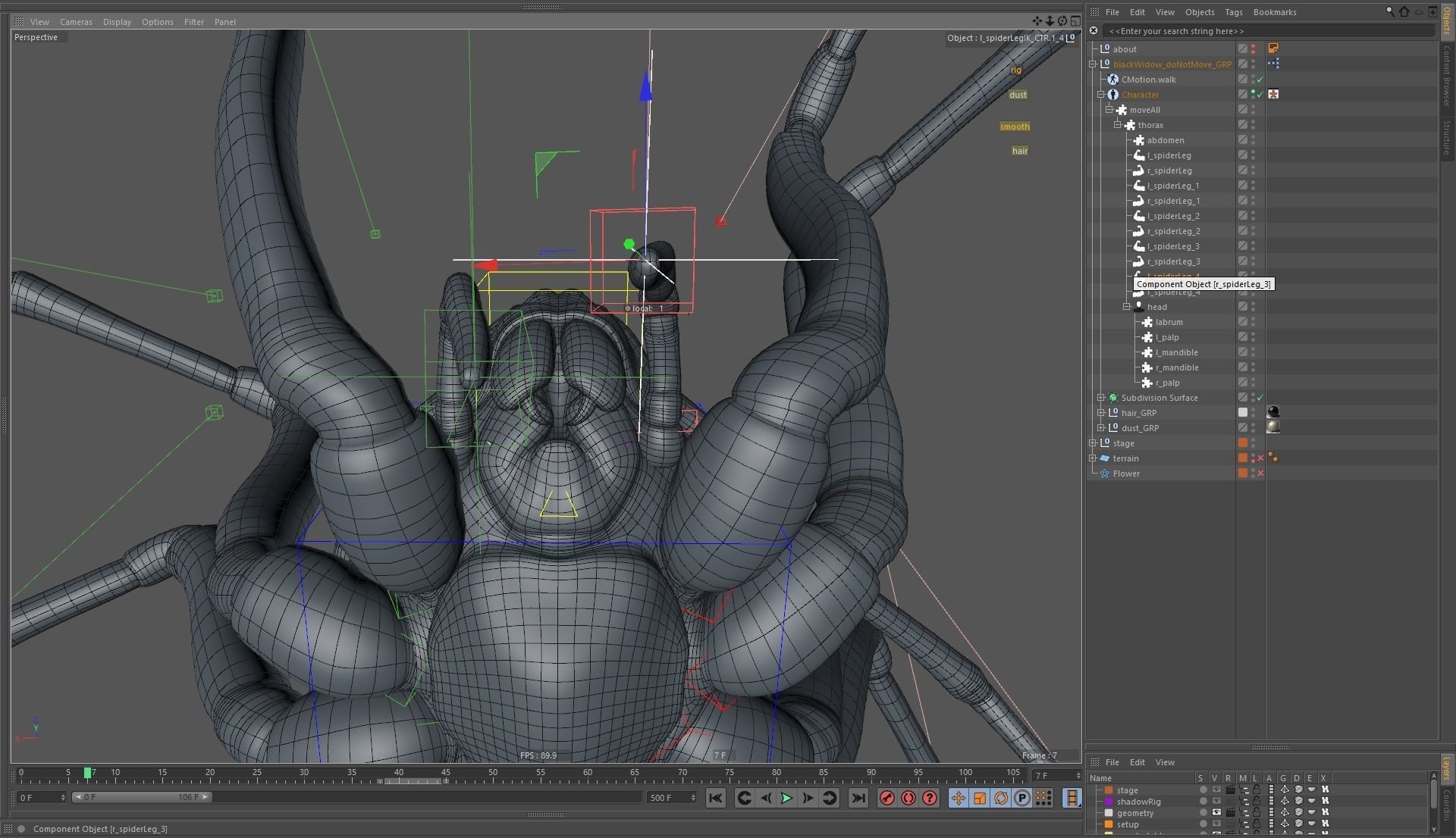 Black widow spider rigged and animated for Cinema 4d 3D model_14