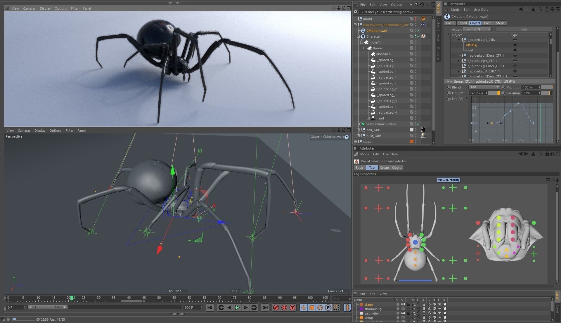 Black widow spider rigged and animated for Cinema 4d 3D model_12