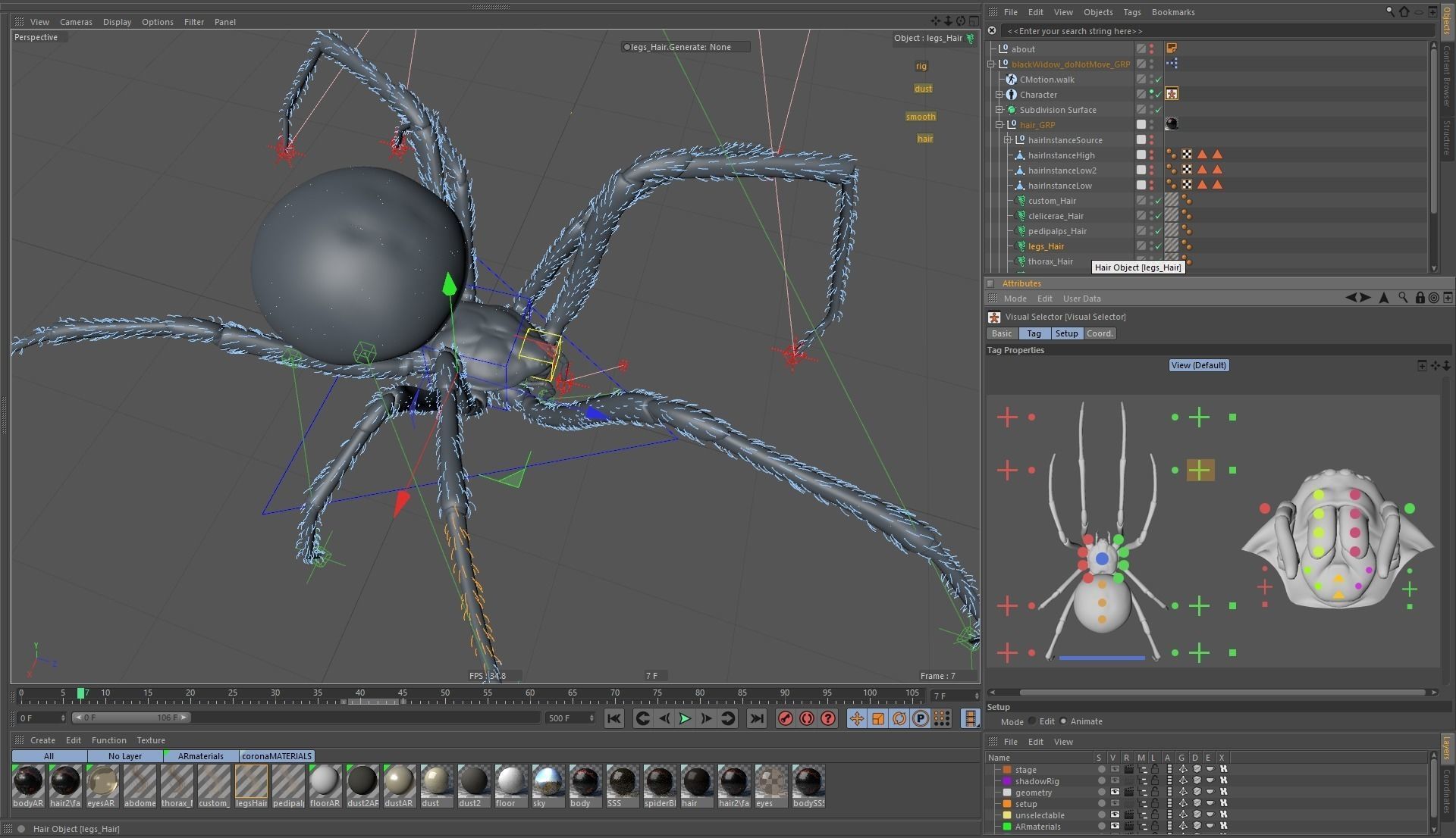 Black widow spider rigged and animated for Cinema 4d 3D model_8