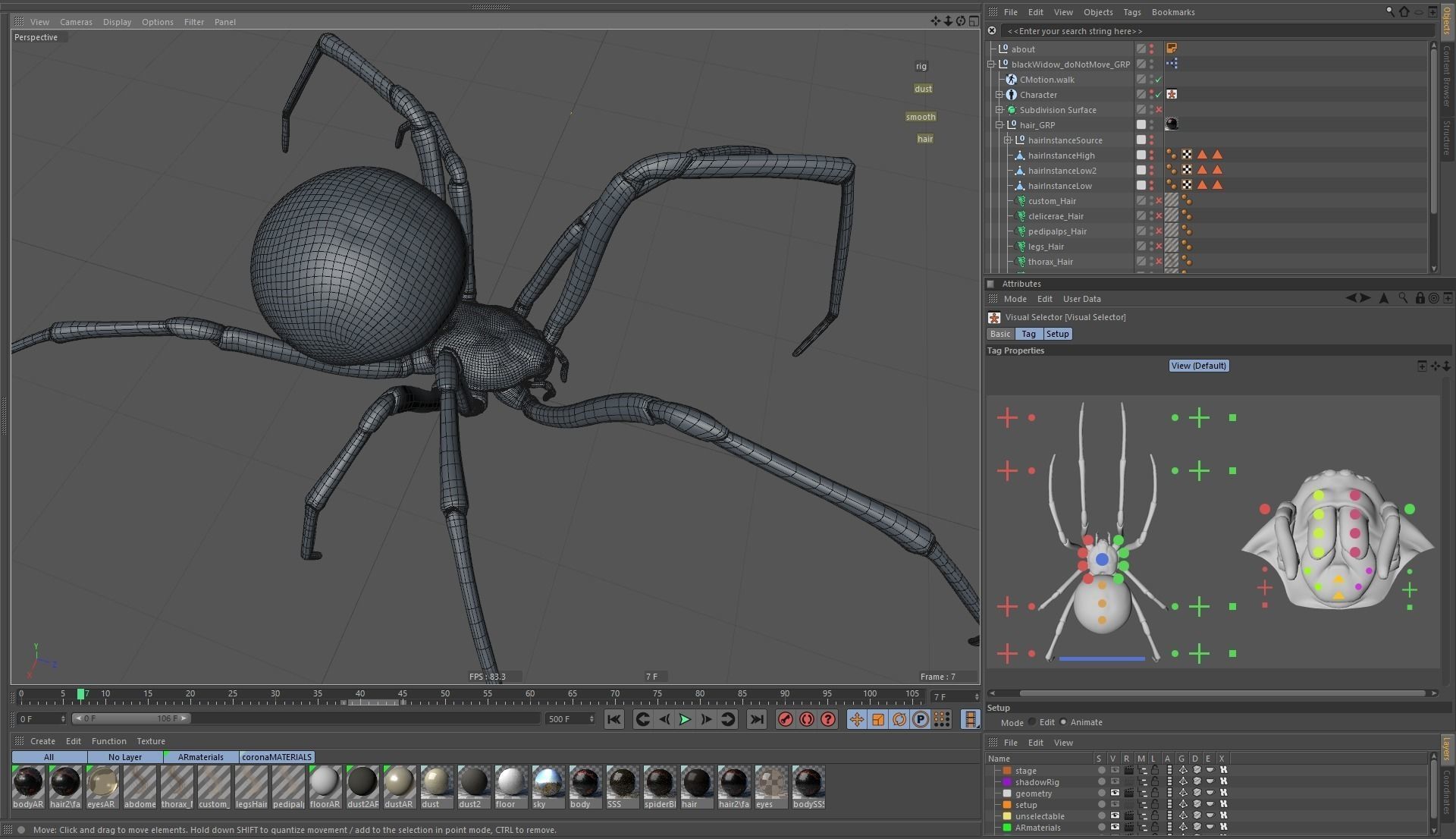 Black widow spider rigged and animated for Cinema 4d 3D model_9
